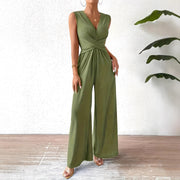 Elegant V-Neck Cross-Tie Waist Sleeveless Jumpsuit