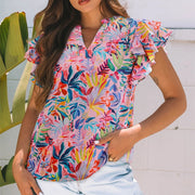 Floral Chiffon Ruffle Sleeve Blouse – Relaxed Fit Pullover