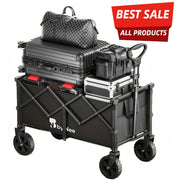 Collapsible Folding Wagon Cart, Large Capacity Camping Wagon, All Terrain Foldable Wagon, Heavy Duty Utility Wagon Cart For Grocery Outdoor Beach Gardening Shopping Fishing Black