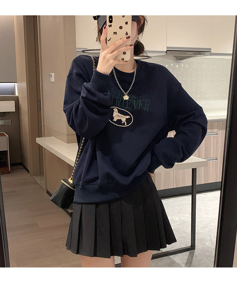Cute Cartoon Embroidered Oversized Pullover Sweatshirt