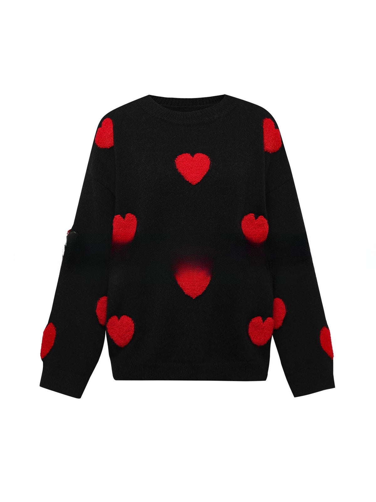 Women's 3d Jacquard Heart Pullover Sweater with Long Sleeves and Light Stretch