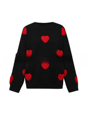 Women's 3d Jacquard Heart Pullover Sweater with Long Sleeves and Light Stretch
