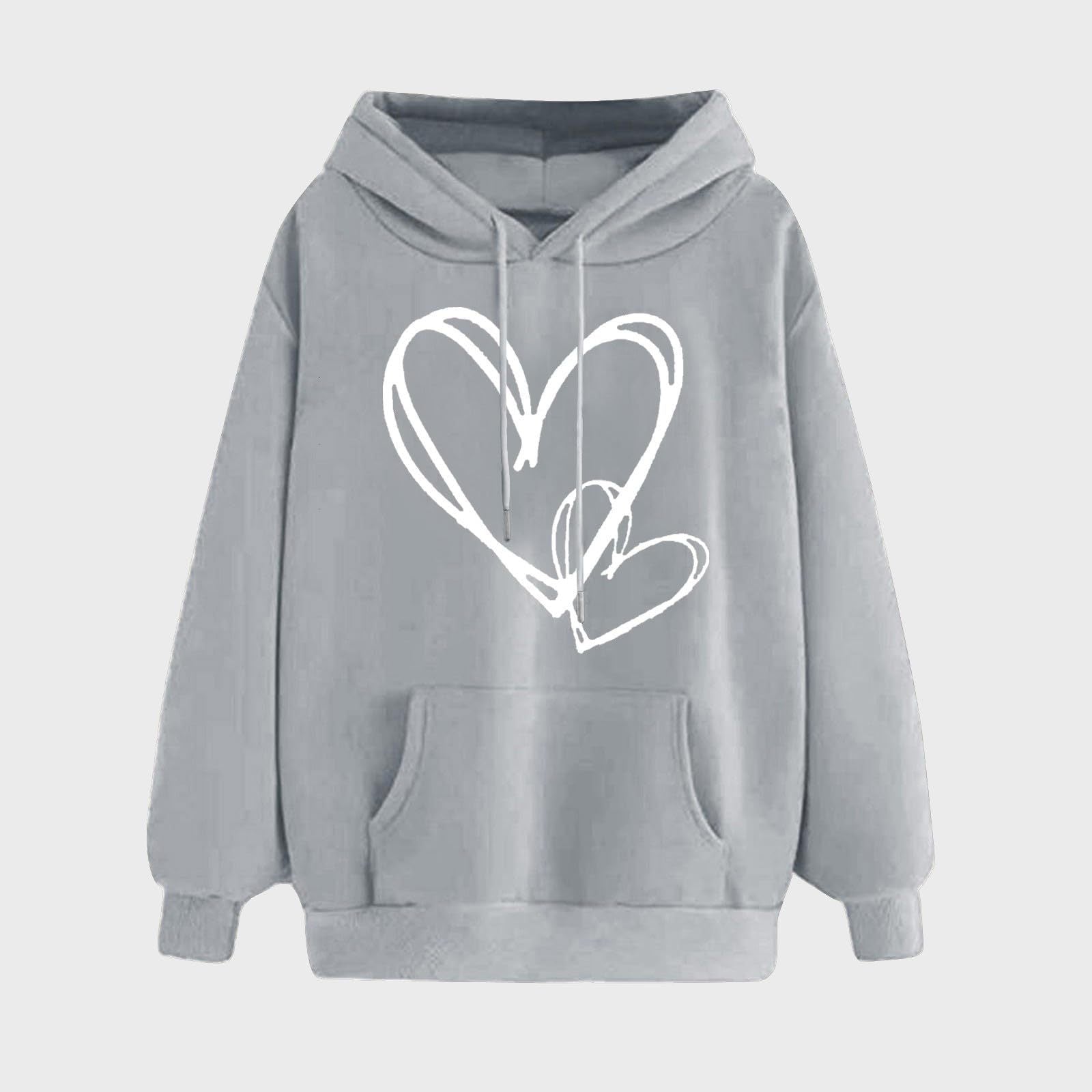 Matching Heart Print Long-Sleeve Couple Hoodies
