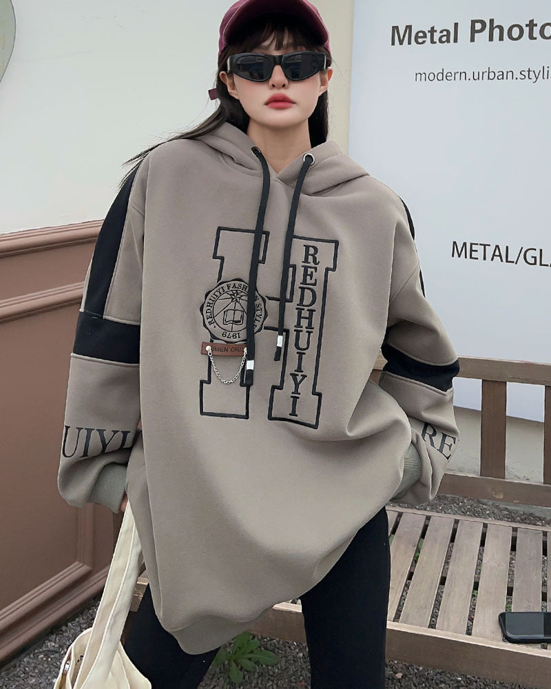 Women's Embroidered Velvet Padded Hooded Sweatshirt