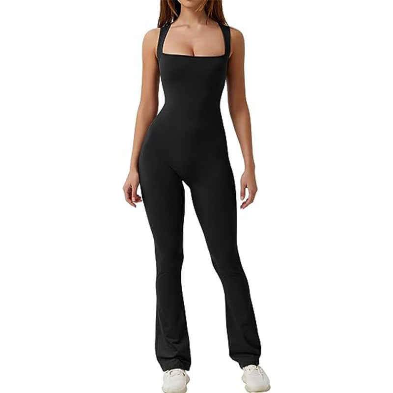 Seamless Square Collar Vest & Flared Yoga Pants Set