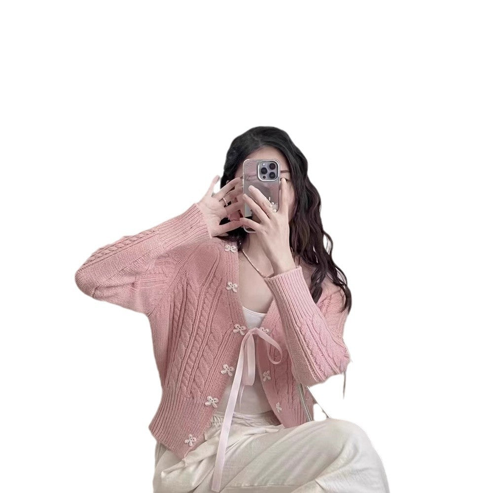 Bow-knot Knitted Cardigan Womens Sweater Coat