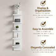 5-Tier White Floating Shelf - Heavy-Duty PVC Construction, Space-Saving Vertical Organizer with Easy Installation, Modern Minimalist Shelving Unit for Living Room, Bedroom, Entryway - Holds Books…