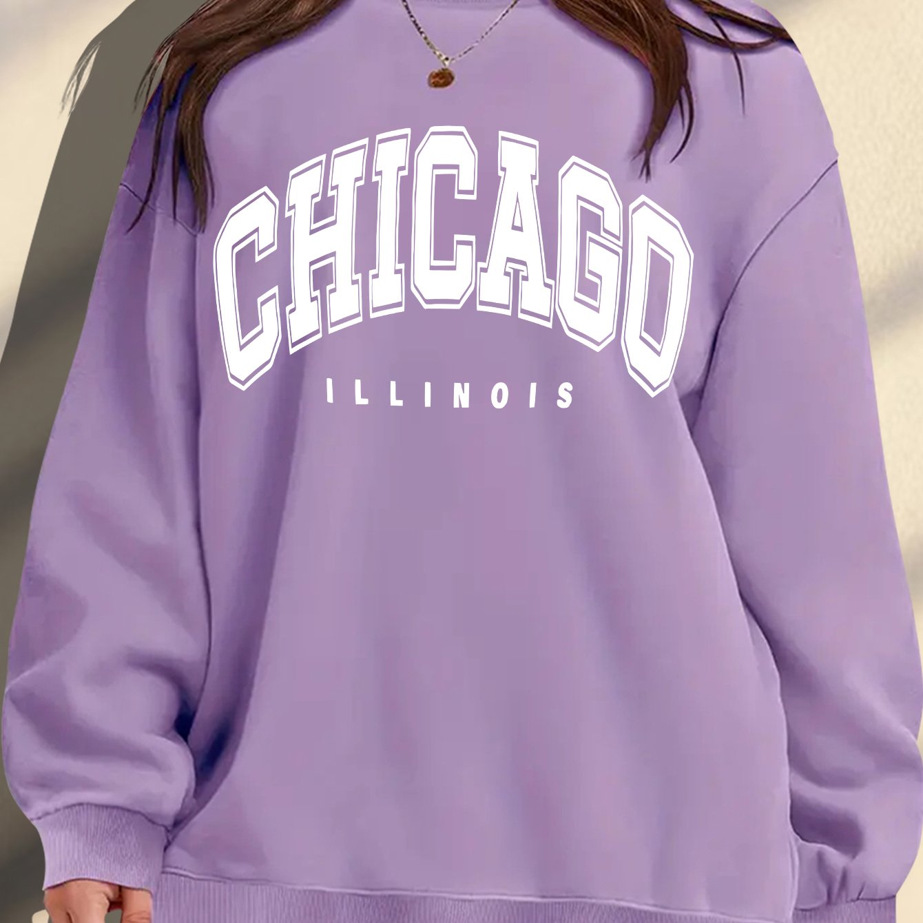 Women's Plus Size Soft Casual Long Sleeve Crew Neck Sweatshirt with American Campus Print