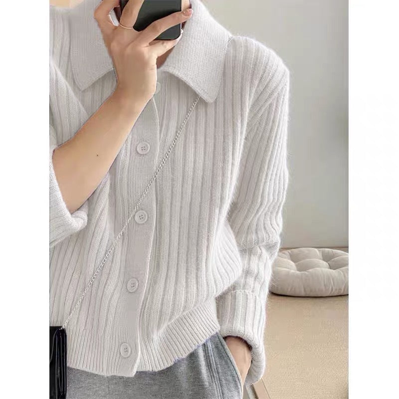 Autumn Designer Lapel Cardigan Womens Sweater