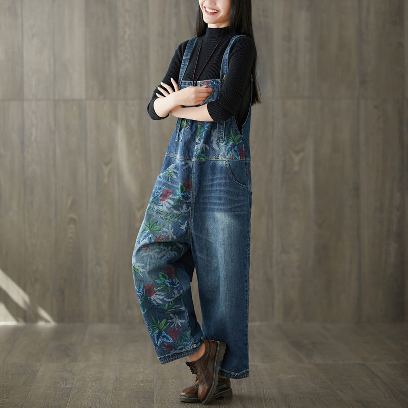 Distressed Patchwork Denim Overalls Streetwear Jeans