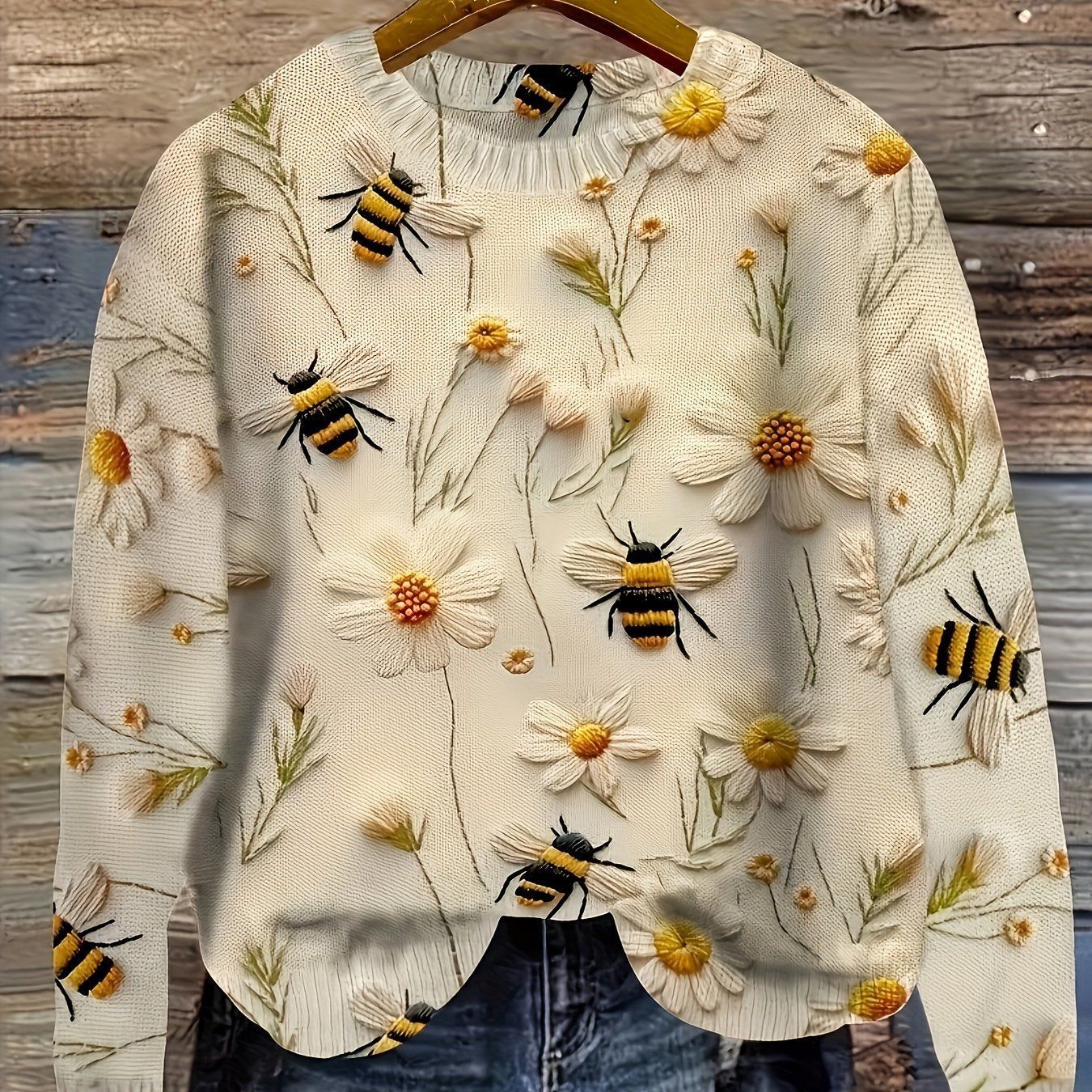 Cozy Abstract Print Drop-Shoulder Women's Casual Sweater