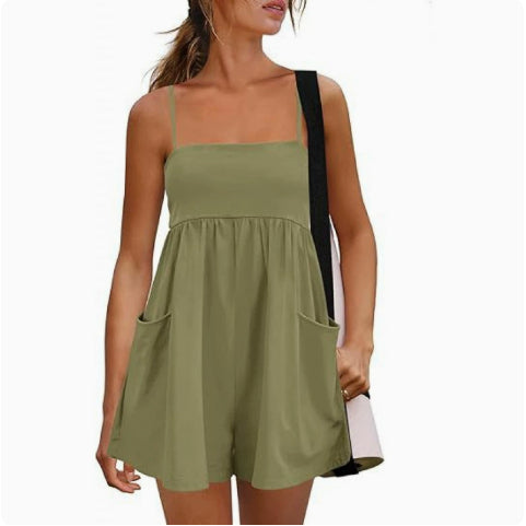 Womens Summer Casual Jumpsuit With Straps And Pockets For Home Or Outdoors