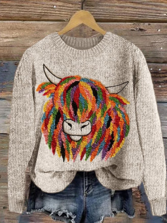 Cozy Abstract Print Drop-Shoulder Women's Casual Sweater
