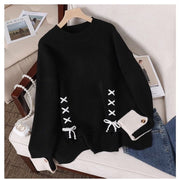 Women's French Style Bow Drawstring Knitted Sweater