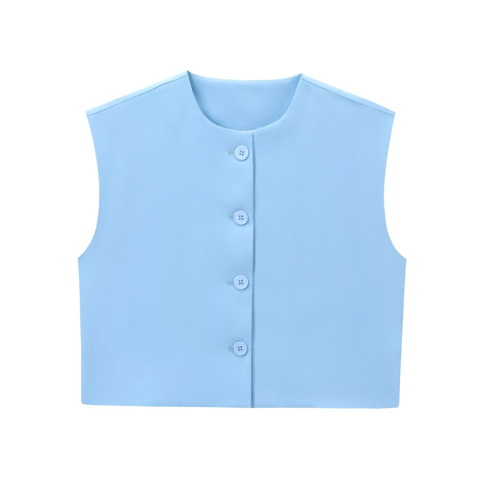 Fashion Solid Color Decorated Row Button Sleeveless Vest Top