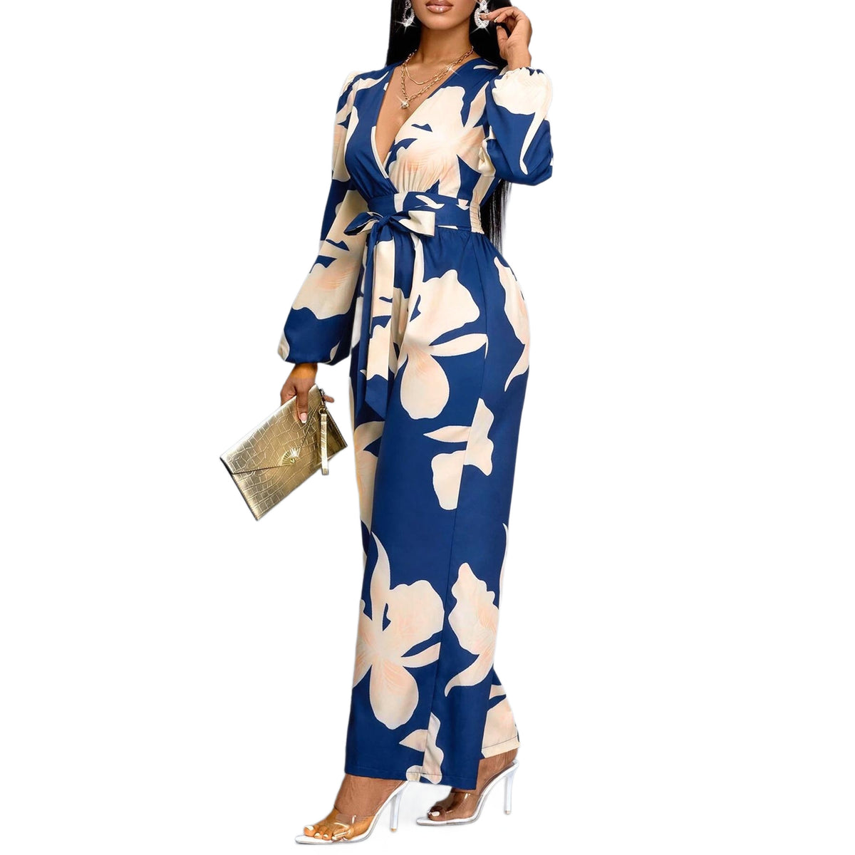 Women's Floral Print Long Sleeve Jumpsuit Romper