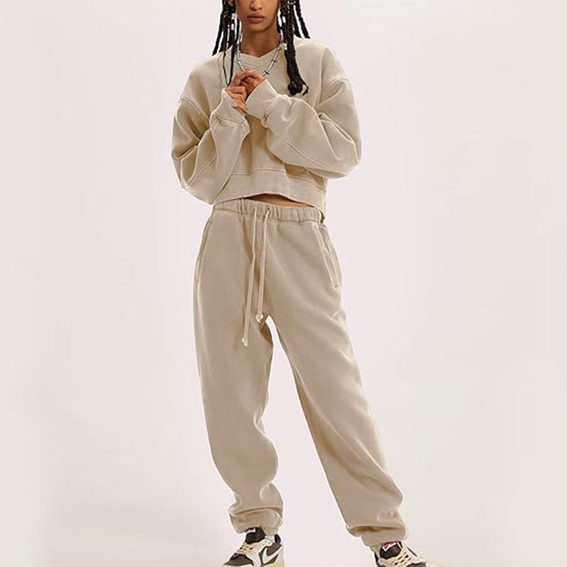 Women's V-Neck Long-Sleeve Crop Sweatshirt & Lace-Up Pants Set