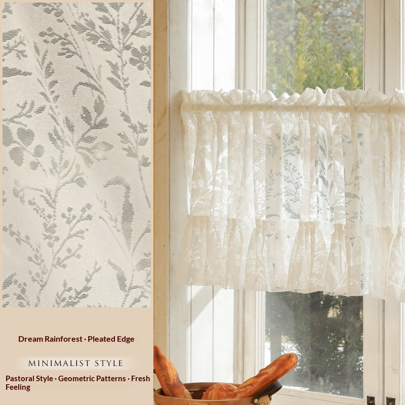 Sheer Gauze Girl Lace Trim Kitchen Curtain