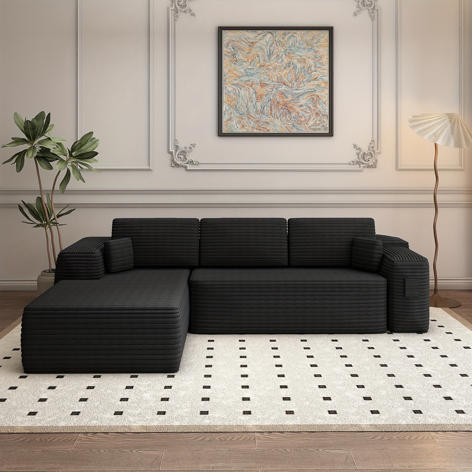 105" Modular Sectional Sofa With L-Shape Chaise, Left Sectional Couches For Living Room&Home Office, Frameless Cloud Couch With Deep Seat, Upholstered Couch With Memory Foam, Corduroy Fabric, No As...