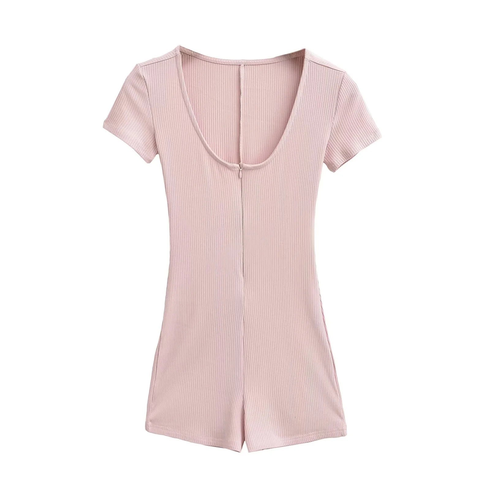 Ribbed Short Sleeve Fitness Yoga Jumpsuit