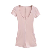 Ribbed Short Sleeve Fitness Yoga Jumpsuit