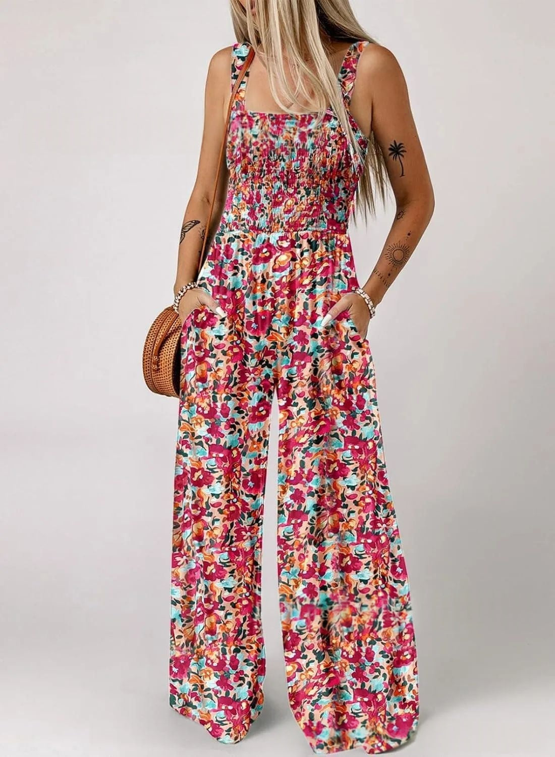 Women's Bohemian Floral Print Strap Jumpsuit