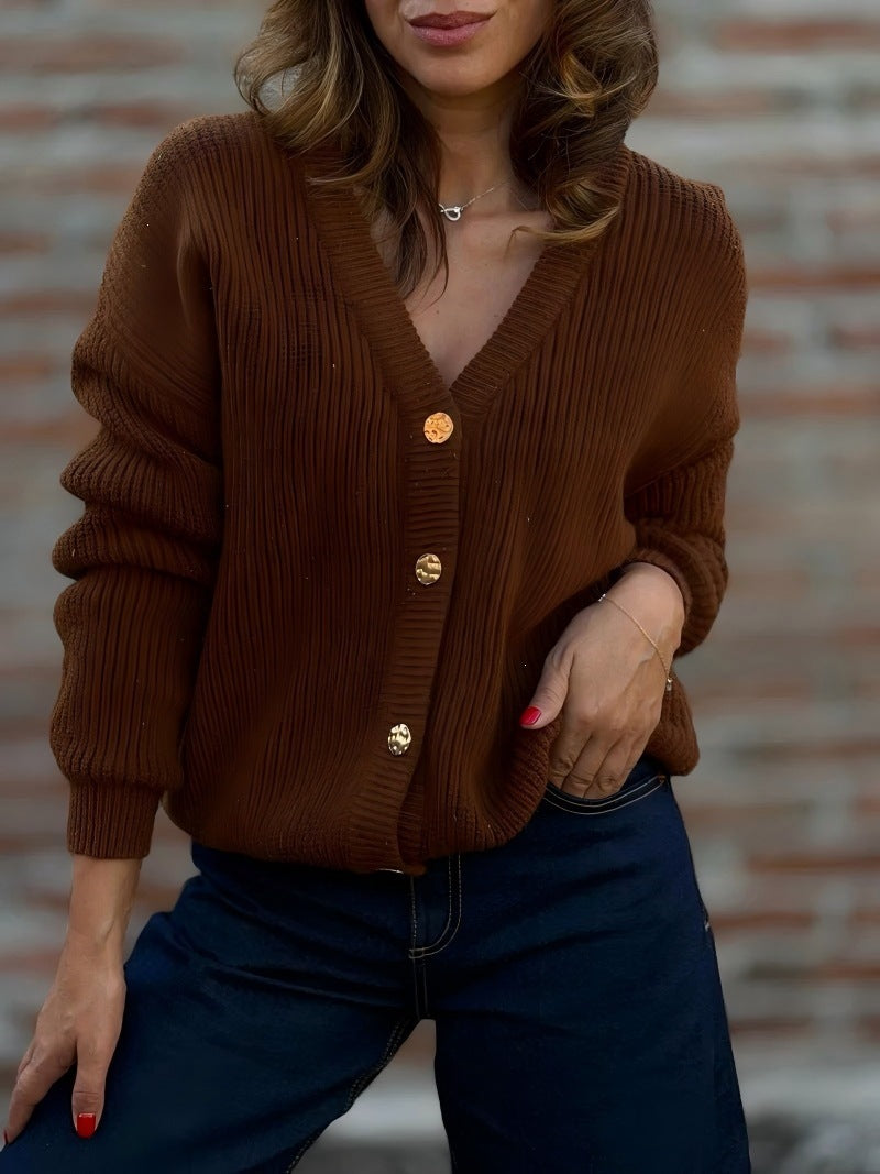 V-neck Knitted Cardigan Womens Sweater Coat