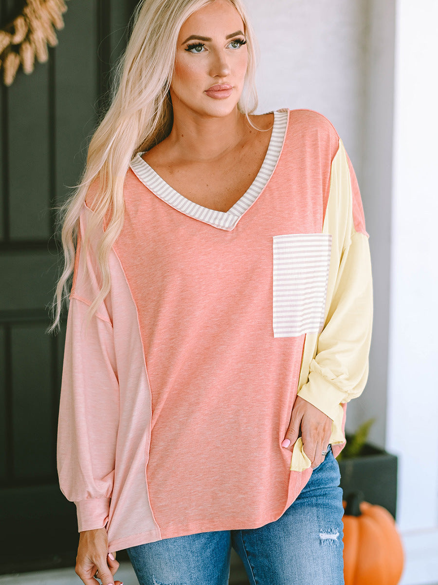 Women's Striped V-Neck Long Sleeve Casual Hoodie
