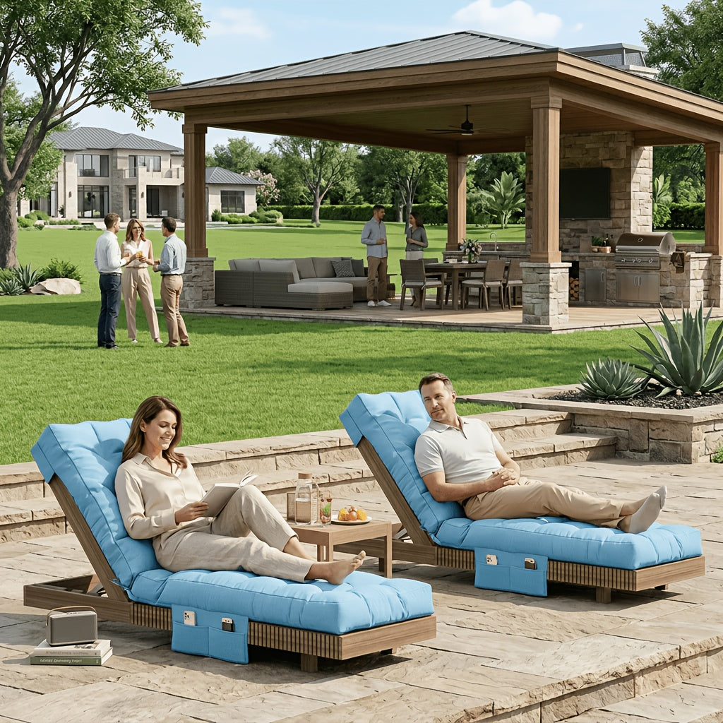 [Plush Patio Pad] 1pc/2pcs Upgrade Replacement Chaise Lounge Cushion Only - 5" Thick Plush Patio Pad, Waterproof Fade-Resistant, Non-Slip Foam, With Side Pocket & Removable Washable Cover