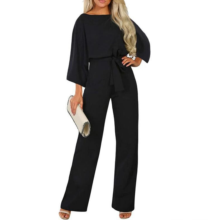 Chic Batwing Sleeve Lace-Up Women's Jumpsuit