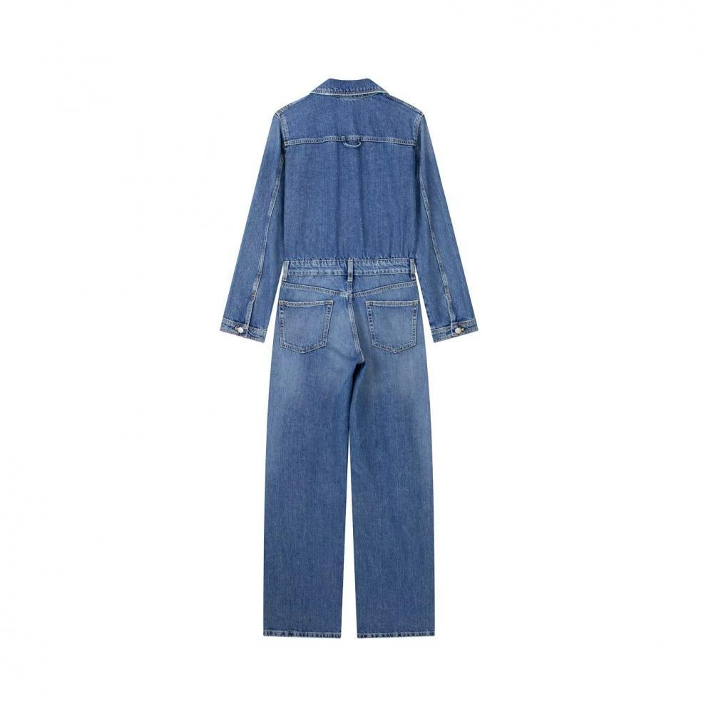 Trendy Women's Straight-Leg Denim Jumpsuit