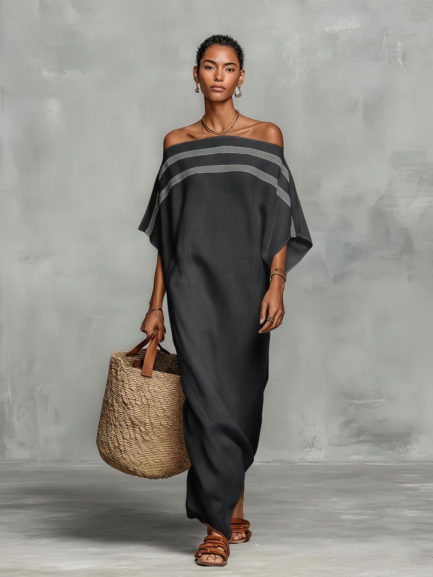 One-Shoulder Batwing Sleeve Summer Vacation Maxi Dress
