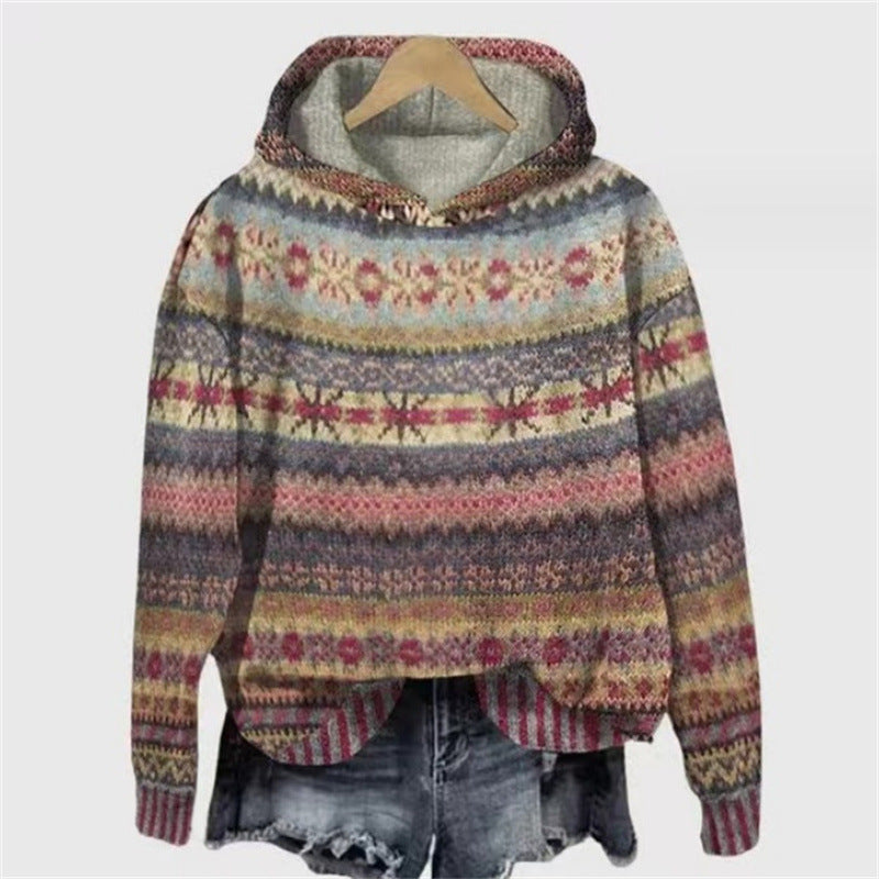 Printed Hoodie Long-sleeved Sweater Christmas Pattern