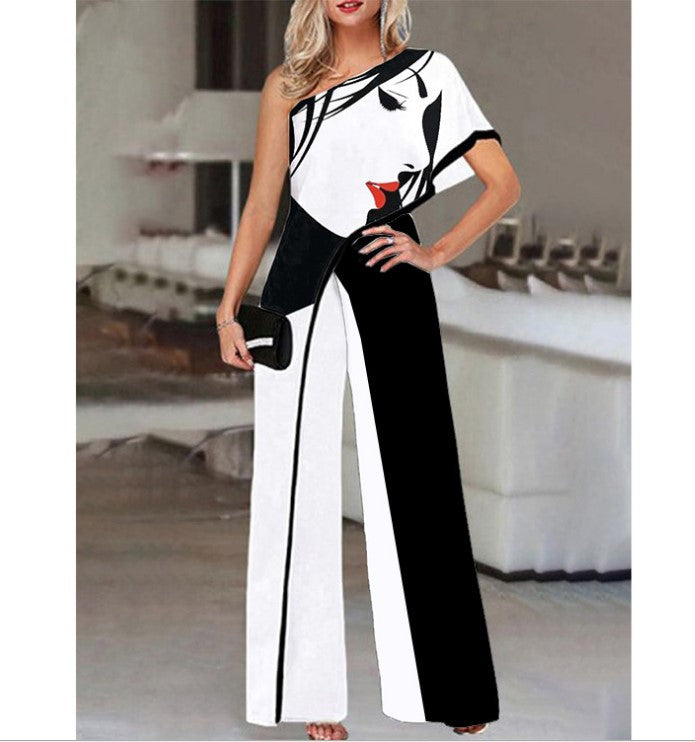 Women's Color Contrast Slimming Printed Jumpsuit