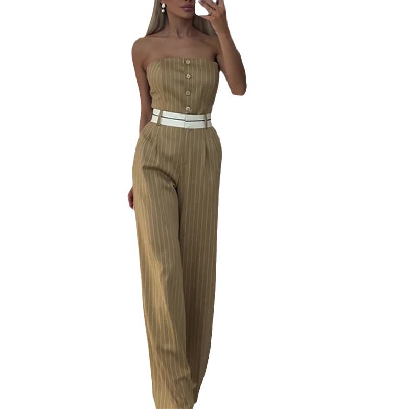 Chic Striped Off-Shoulder Wide-Leg Jumpsuit