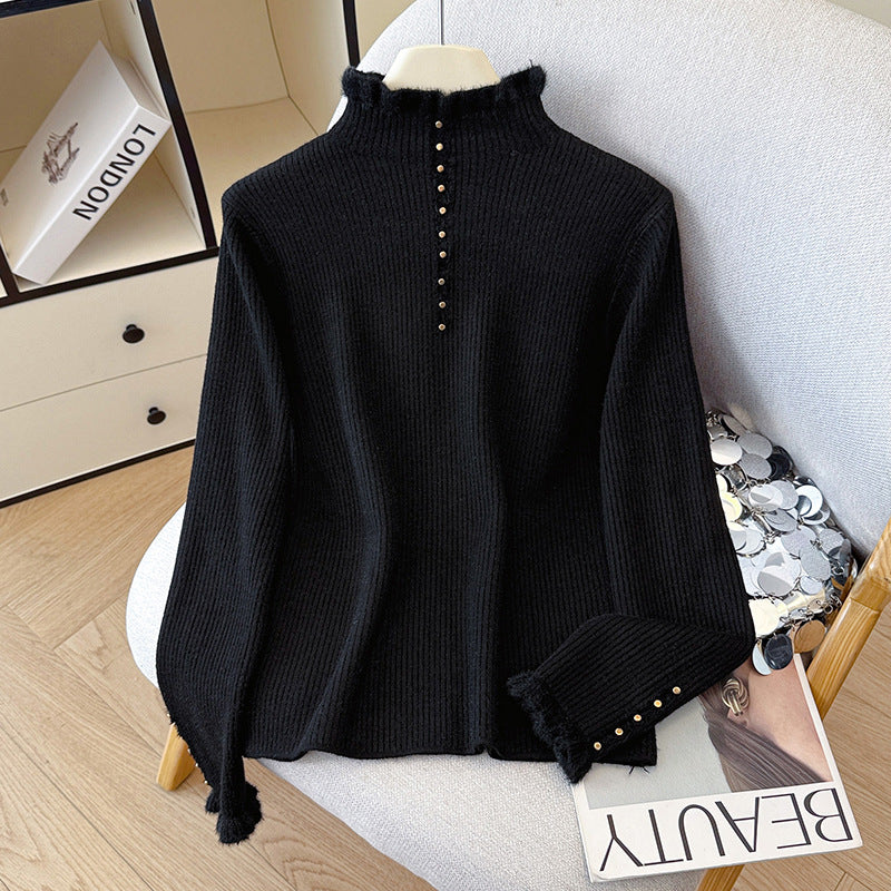 Half-high-neck Fleece-lined Knit Top