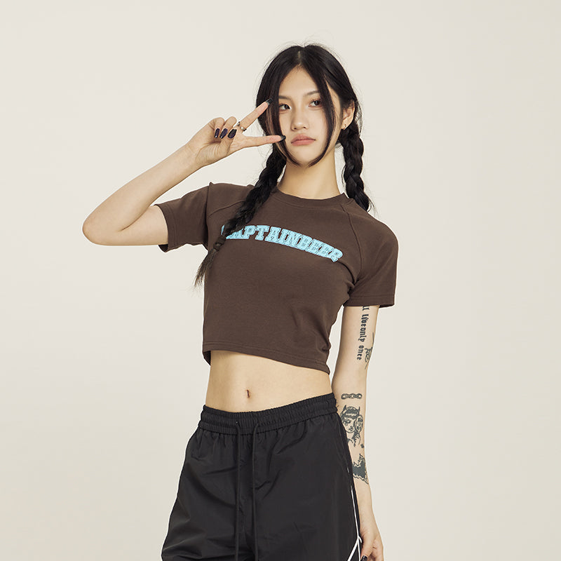 Retro American Crop Top Vintage Short Sleeve Summer Tee