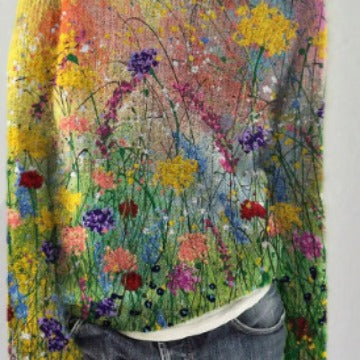 Women's 3D Digital Print Crewneck Sweater