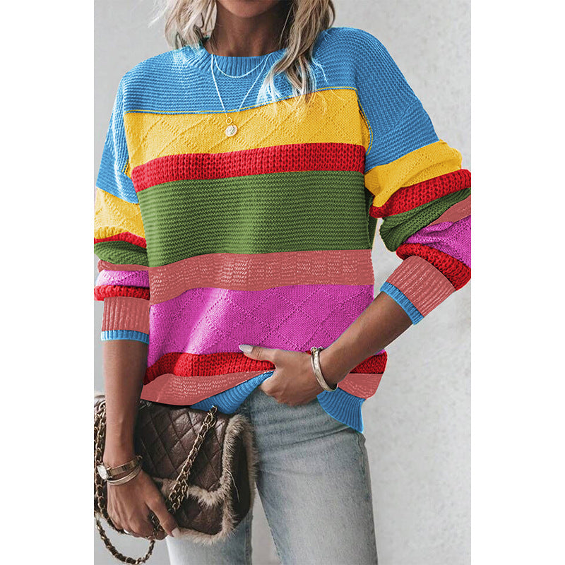 European and American Retro Easy Matching Drop-shoulder Round Neck Sweater