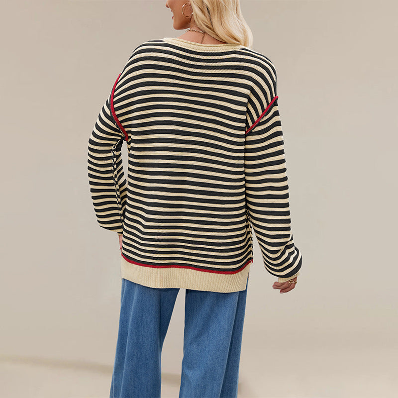 Round Neck Pullover Loose-fitting Long Sleeves Sweater