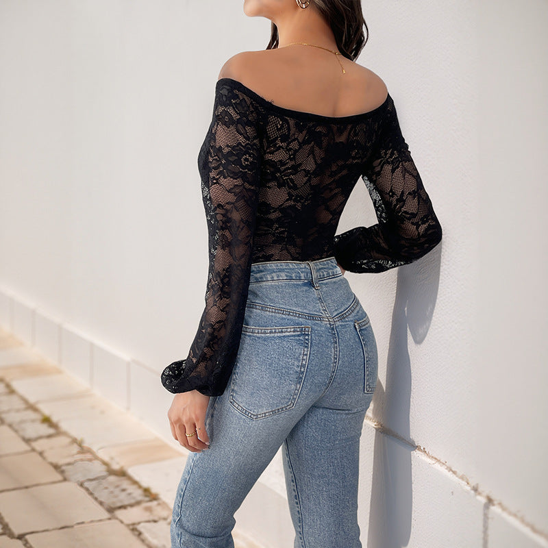 Elegant Lace Off-Shoulder V-Neck Jumpsuit