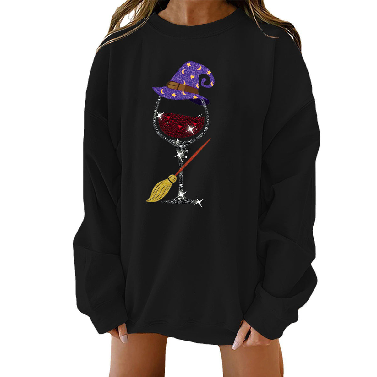 Spooky Chic Halloween Print Loose Crewneck Sweatshirt