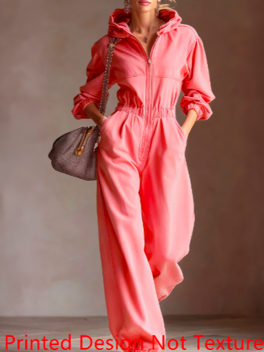 Vintage Plaid Hooded Waist-cinched Jumpsuit, Casual Loose Long-sleeved Jumpsuit