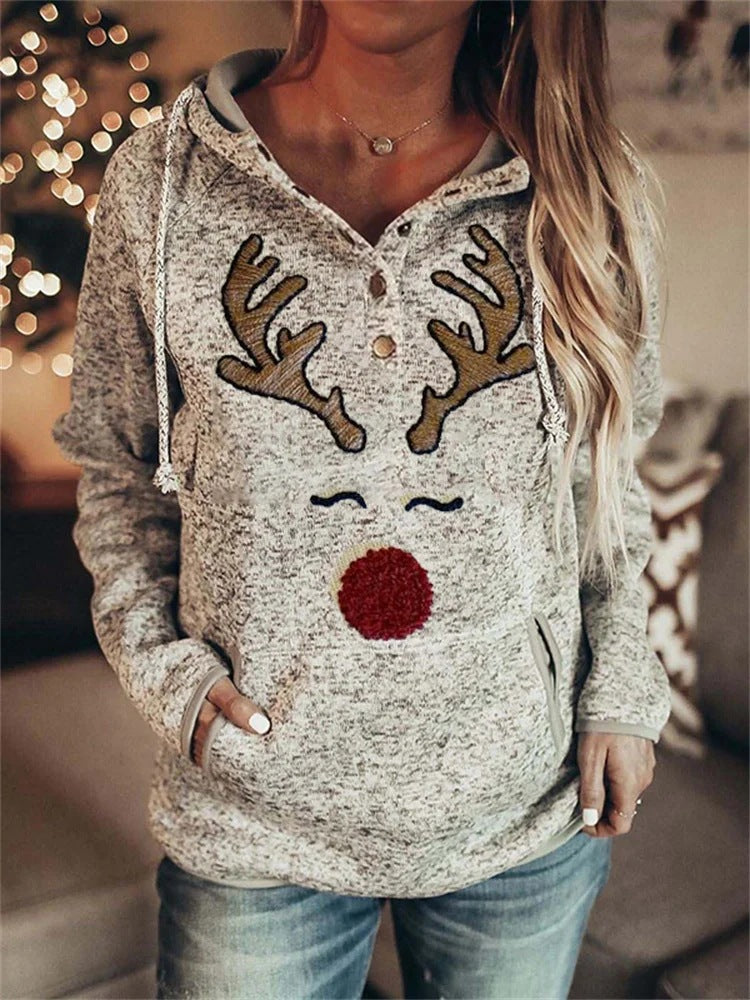 Retro Animal Nature Print Button Hoodie