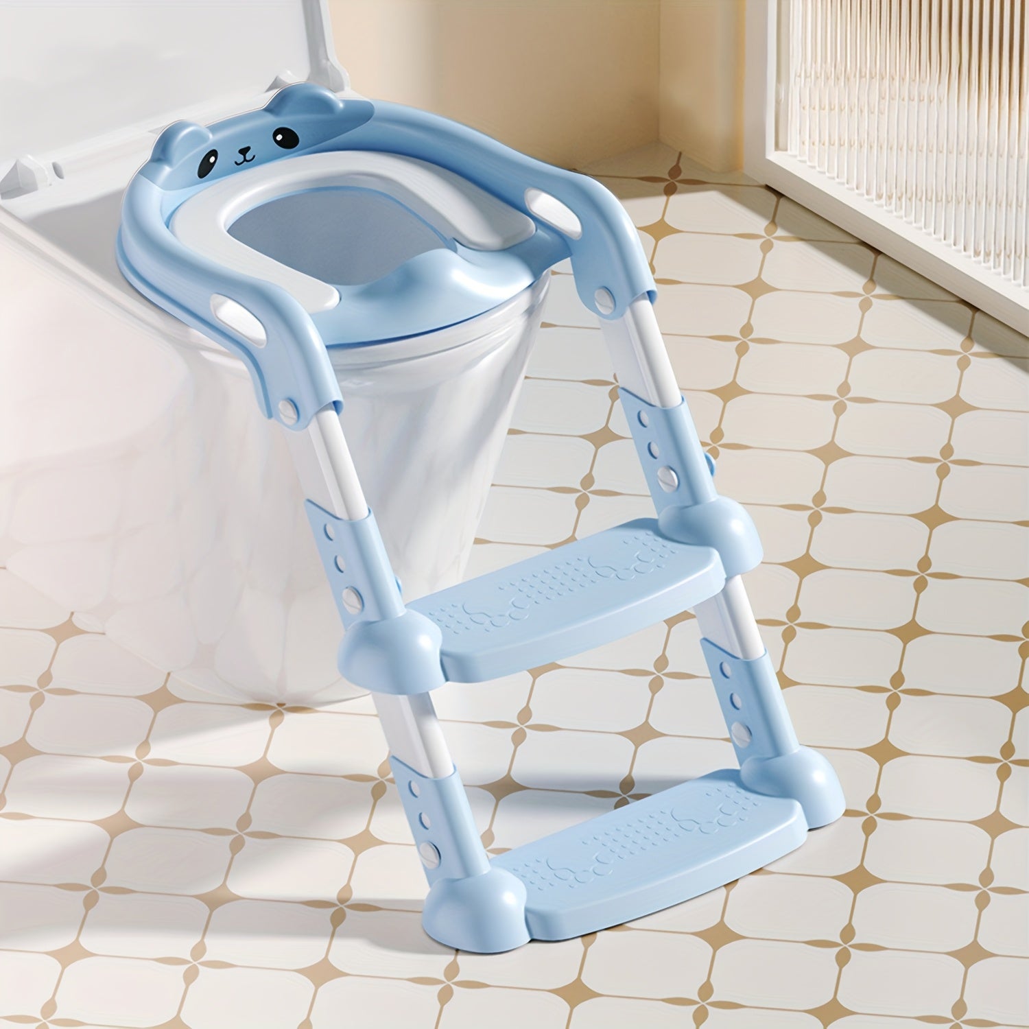 Adjustable Baby Potty Training Seat with Safety Ladder, Grey