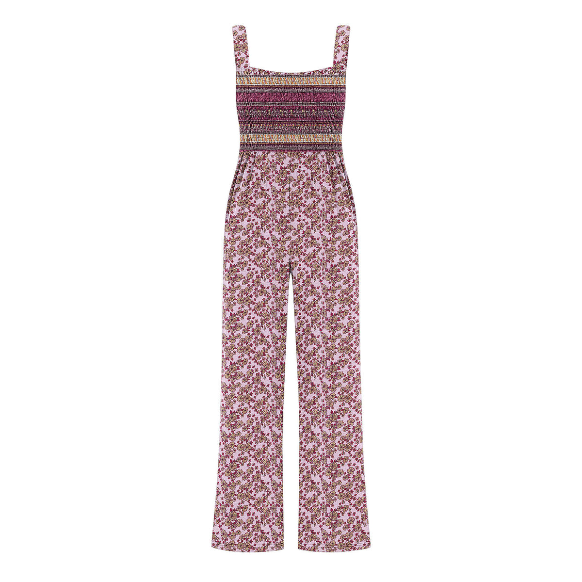 Chic Printed Wide-Leg Overalls with Pleated Pockets