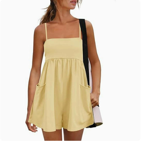 Womens Summer Casual Jumpsuit With Straps And Pockets For Home Or Outdoors