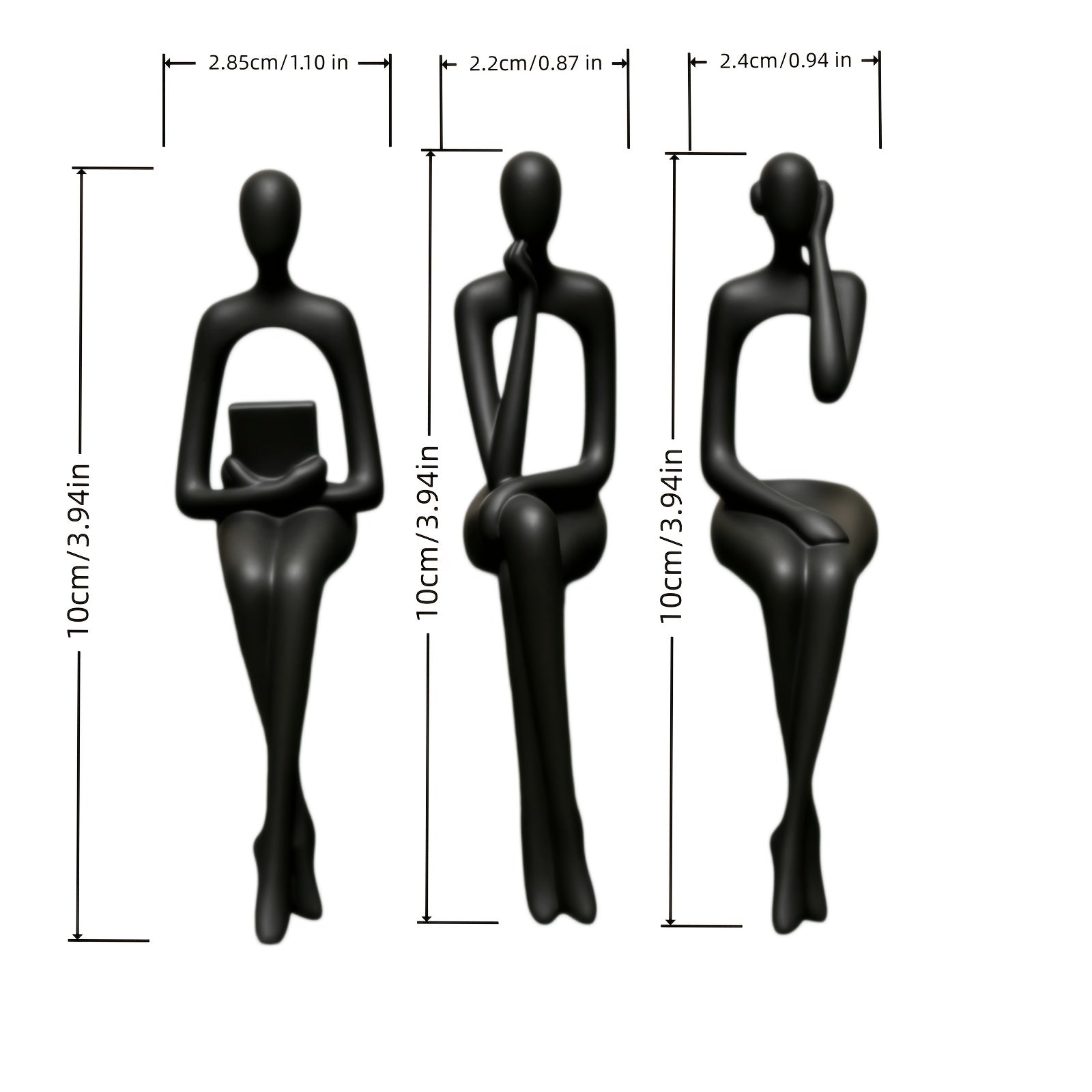 Set of 3 abstract 3D printed figure statues for home decor