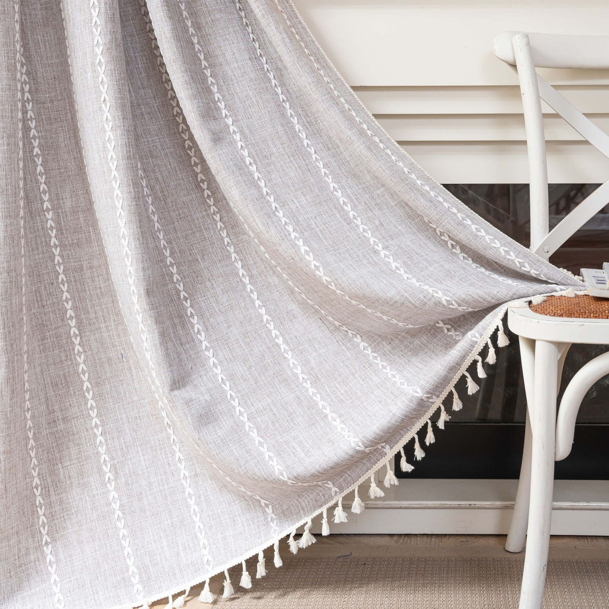 Bedroom Rod Set Pocket Black and White Jacquard Living Room Curtain