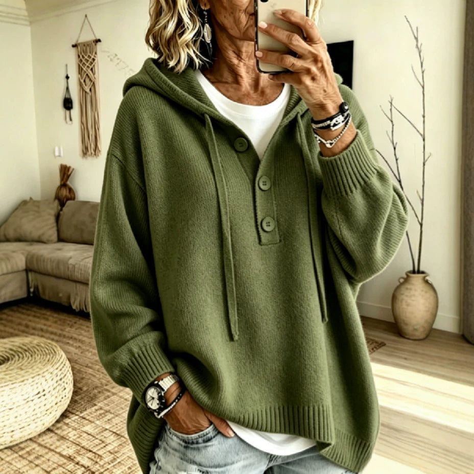 Hooded Button-up Sweater Jacket Womens